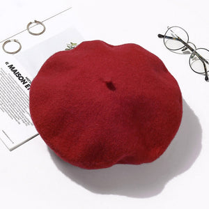 100% Pure Wool Felt Beret Women Fashion British Style Girls Beret Hat