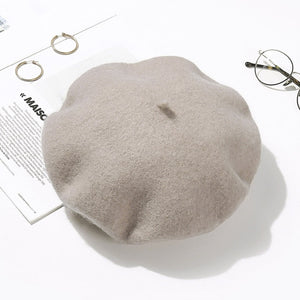 100% Pure Wool Felt Beret Women Fashion British Style Girls Beret Hat