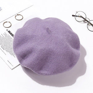 100% Pure Wool Felt Beret Women Fashion British Style Girls Beret Hat