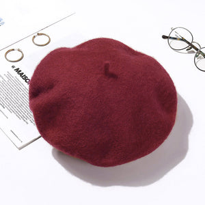 100% Pure Wool Felt Beret Women Fashion British Style Girls Beret Hat