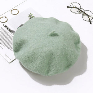 100% Pure Wool Felt Beret Women Fashion British Style Girls Beret Hat