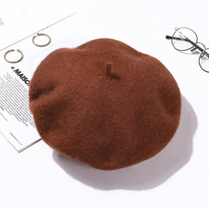 100% Pure Wool Felt Beret Women Fashion British Style Girls Beret Hat